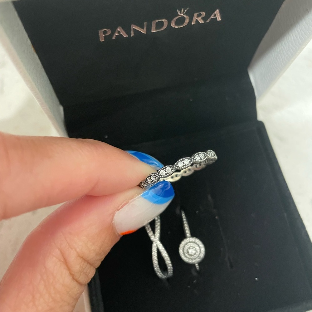 Authentic Pandora 3 set stackable rings - Picture 2 of 4